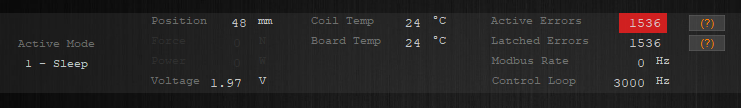 IrisControls displaying both a 1024 error (Supply Voltage Invalid) and a 512 error (Low Shaft Quality)