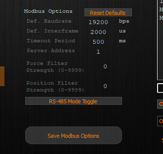 Default communication parameters in IrisControls